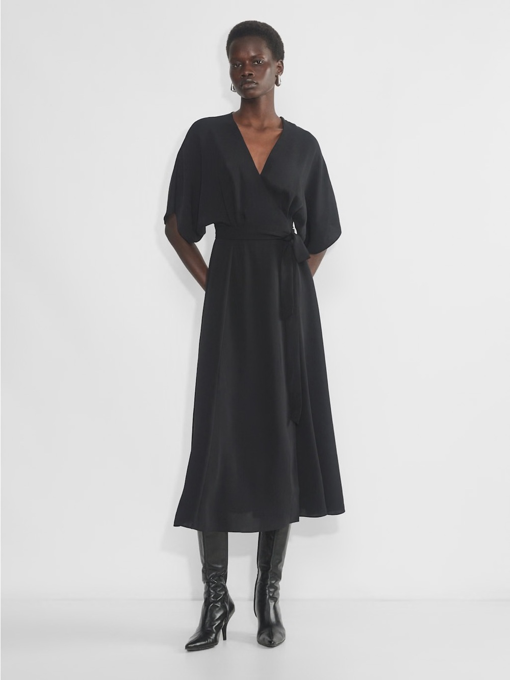 Aritzia Babaton ROBE ALLUDE Black Wrap Midi Formal Wedding Dress Size XS